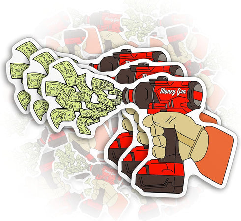 Set 3 Pcs - Money Gun Hard Hat Sticker Lineman, Mechanic, Blue