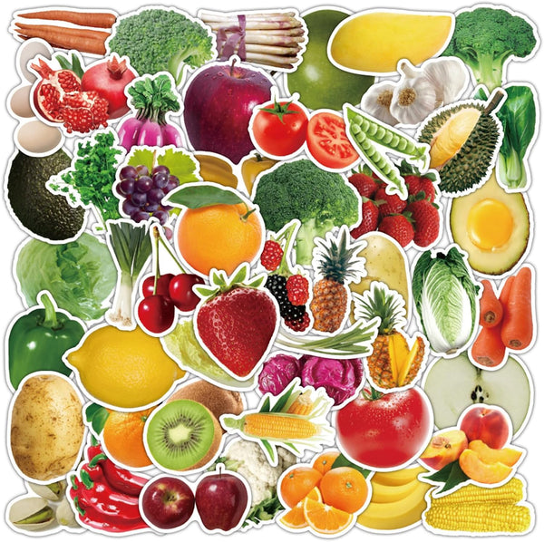Caakkee 50Pcs Fruits Vegetable Stickers for Kids Teens,Realistic Food Fruit Stickers,Teachers Student Sticker