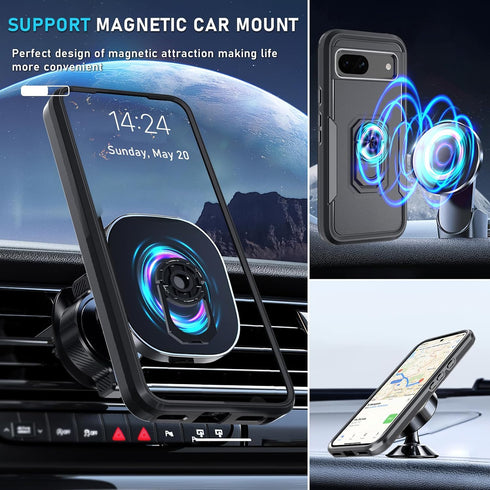 Shop Google Pixel 8a Case 2024: Heavy Duty Black Matte with Screen & Camera Lens Protectors, Rotatable Kickstand.