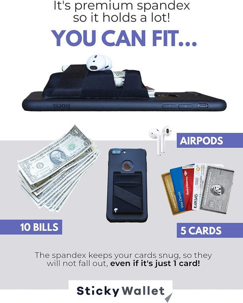 LIFESTYLE DESIGNS The StickyWallet, Premium Spandex Stick-on Phone Wallet Card Holder, Unique Double Pocket Design