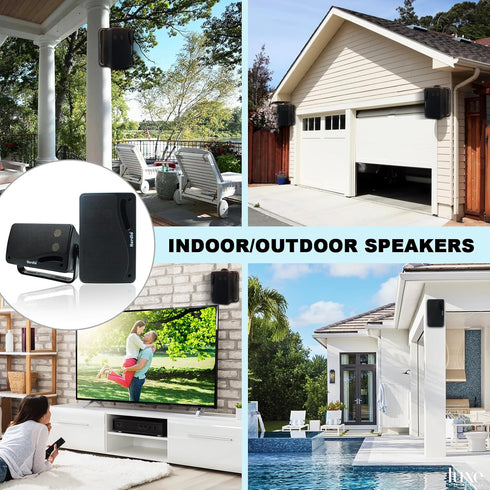 Herdio 3.5 Inch Passive Outdoor Speakers, 200W 3 Way Premium Mountable Wall Speakers, Black Pair