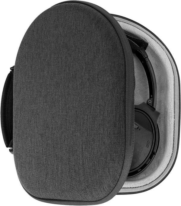 Geekria Shield Hard Shell Case for Bose QuietComfort 45, 35 II, & Gaming - Dark Grey Travel Bag with Cable Storage.