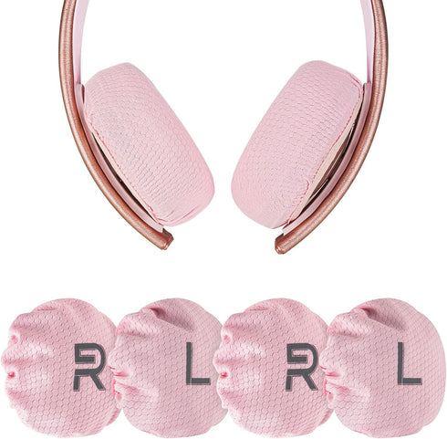 Geekria 2 Pairs Flex Fabric Headphones Ear Covers, Washable & Stretchable Sanitary Earcup Protectors for Over-Ear Headset Ear Pads, Sweat Cover for Warm & Comfort (M/Pink)