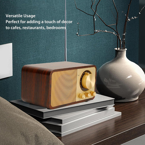 Yunseity Retro Wood Bluetooth Radio, Portable Speaker with Built-in Speakers, Vintage Design for Cafes, Restaurants