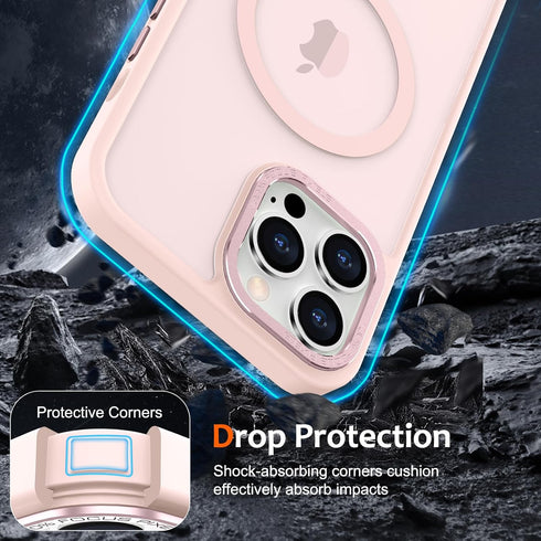Anuck iPhone 13 Pro Max Case - Slim Fit Magnetic Phone Case, Soft TPU Bumper, Hard Matte Back, Shockproof - Pink