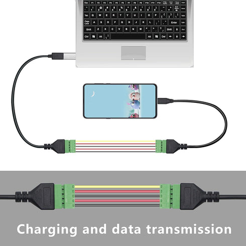 XMSJSIY USB C Terminal, Type C Male Screw Terminal Block Connector, Solderless Pluggable 5P Block for Data & Charging