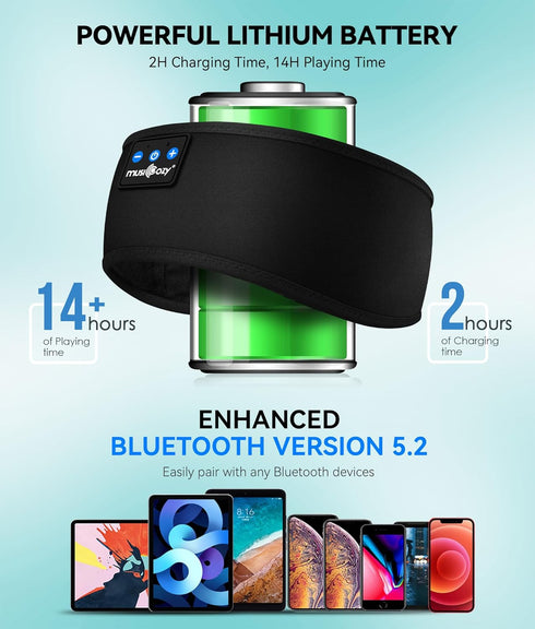 MUSICOZY Bluetooth 5.2 Sleep Headphones, Ultra-Thin HD Stereo Sports Earbuds, Sweat Resistant for Workouts & Unique