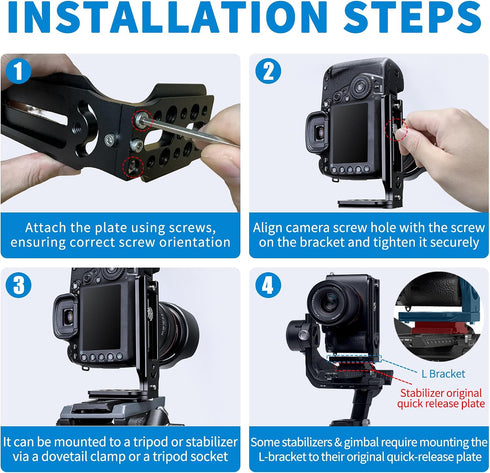 Bestoct 1/4" 3/8" DSLR Camera L Bracket with & Screw Hole, Vertical Horizontal Switching Tripod Mount Quick Release
