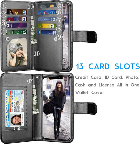 Tekcoo Wallet Case for iPhone XR, 6.1" Black PU Leather Folio Flip Cover with Cash ID Credit Card Slots & Kickstand