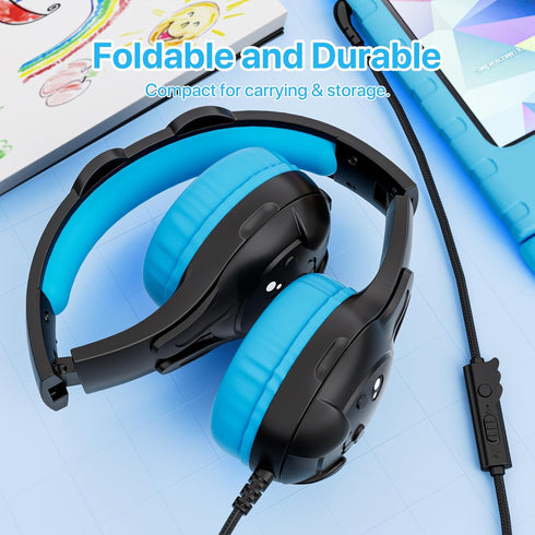 80/90dB 3.5mm ZIUMIER Kids Headphones, with Microphone, Volume Limiter, Audio Sharing Port, Wired Toddler Headphones