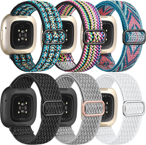 Ouwegaga Elastic Band Compatible with Fitbit Sense/Fitbit Versa 3/4, Adjustable Sport Stretchy Nylon Solo Loop