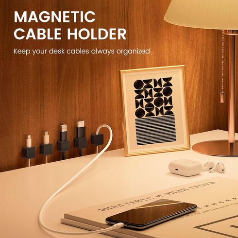 Grizzly Supply 8 Pack Magnetic Cable Clips, Cord Organizer for Desk, Under Desk Cable Management, Strong Adhesive Wire