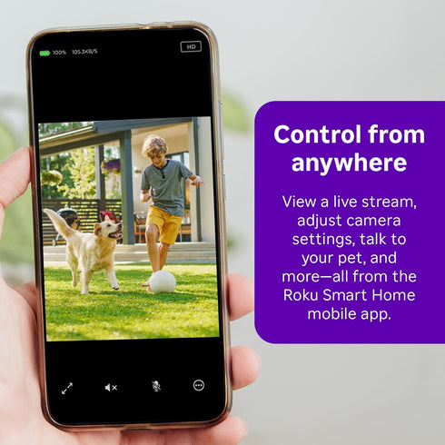 Roku IP65 1080p Outdoor Camera - Home Security - Weather Resistant Wired Security Camera & Pet Monitor with HD Night