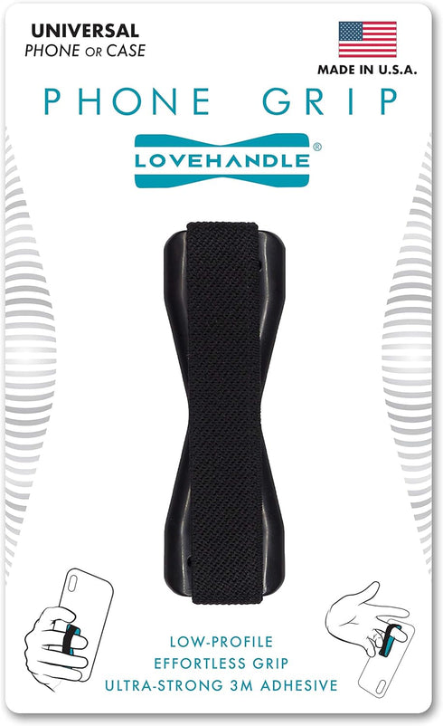 LOVEHANDLE Phone Grip, Black Elastic Strap with Black Base, for Most Smartphones