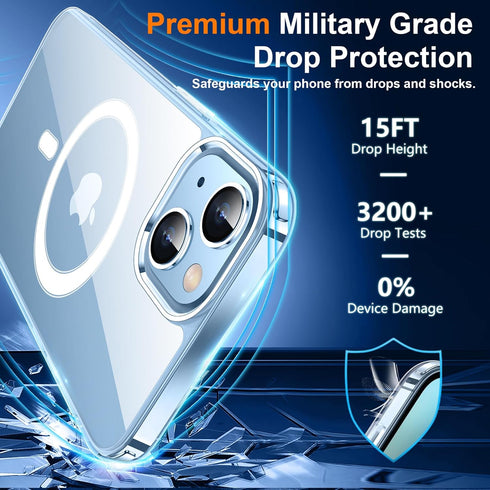 SPIDERCASE iPhone 14/15 Case - Slim, Clear, 15 FT Military Grade Drop Protection + 2 Pack Tempered Glass & Camera Lens