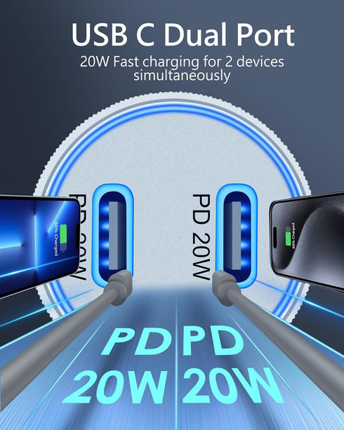 iPhone 15 Car Charger Fast Charging, 20W USB C Charger Block + 2 x 3FT USB-C to C Cable + 40W Dual USB C Adapter