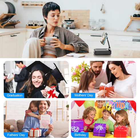 Gifts for Men Women Foldable Cellphone Stand with Bluetooth Speaker Power Bank, 360° Rotatable Phone Stand Birthday