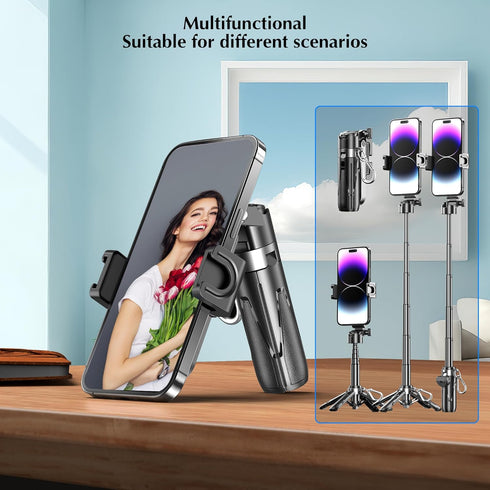 EUG-PRODUCTS 4-in-1 10m Mini Selfie Stick Tripod, Extendable Grip Phone Tripod with Detachable Remote Pocket Size, Mini