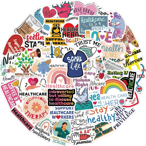 Cetagi 50 Pcs Health Care Stickers Doctor Nurse Sticker Medical Science Equipment Waterproof