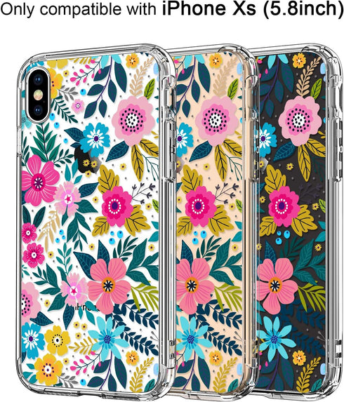 ICEDIO Case for iPhone X with Screen Protector, Clear Floral Patterns for Girls, Slim Fit TPU Protective Cover