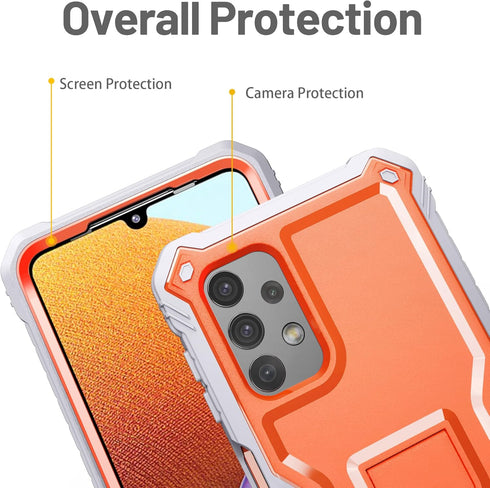 FITO Dual Layer Shockproof Case for Samsung Galaxy A32 5G, with Screen Protector, Built-in Kickstand, Orange