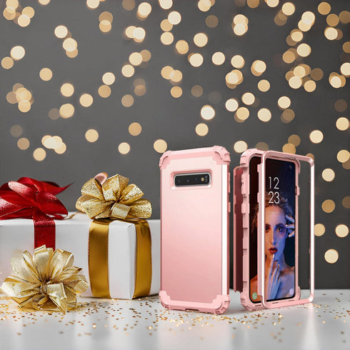 IDweel Galaxy S10 Case for Women - 3 in 1 Shockproof Slim Hybrid Heavy Duty Protection, Rose Gold