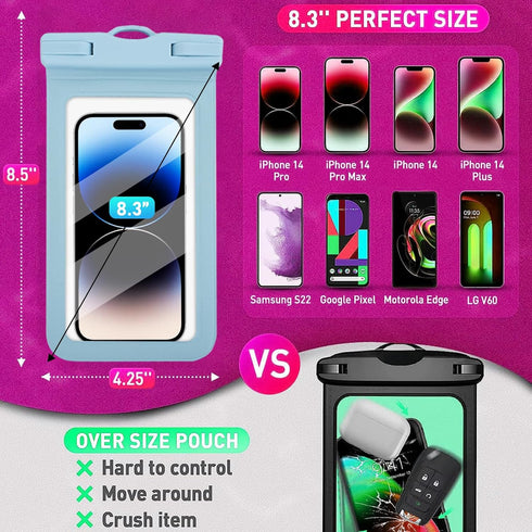 Waterproof Phone Pouch Floating, Transparent PVC, 2 Pack, Phone Protector for iPhone 15 14 13 12 11 Pro Max