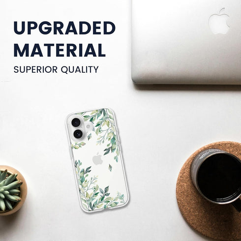 KEXAAR 17 2025 6.3", 17 Compatible with iPhone Case, Clear Floral Flower Green Leaves Tree Shockproof Protective Bumper