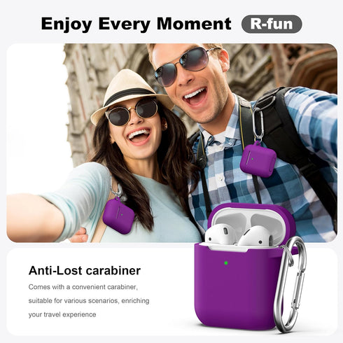 R-fun Compatible with AirPods Case Cover, Soft Silicone Protective Cover with Keychain for Apple AirPods, Plum