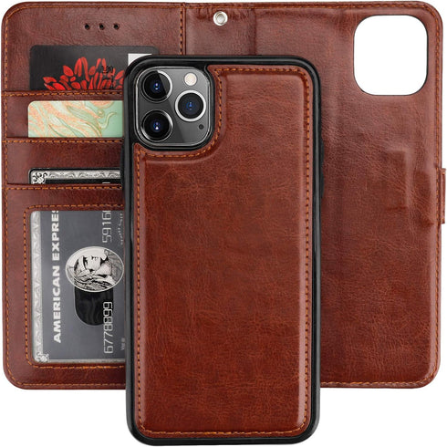 Bocasal iPhone 11 Pro Max Wallet Case with Card Holder, PU Leather Magnetic Detachable Kickstand (Brown)