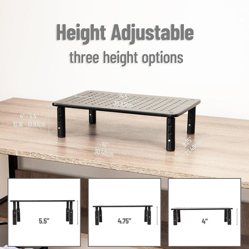 14.5"L 9.25"W 4-5.5"H, Set 2, Mind Reader Monitor Stand, Height Adjustable, Ventilated Laptop Riser, Metal, x x