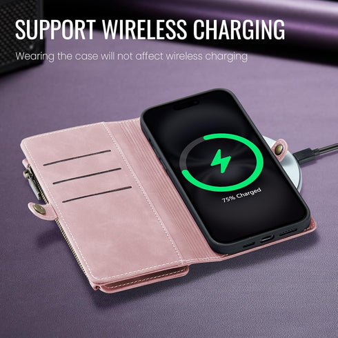 Defencase iPhone 13 Pro Max Wallet Case with RFID Blocking Card Holder, PU Leather Magnetic Snap Flip Zipper Strap