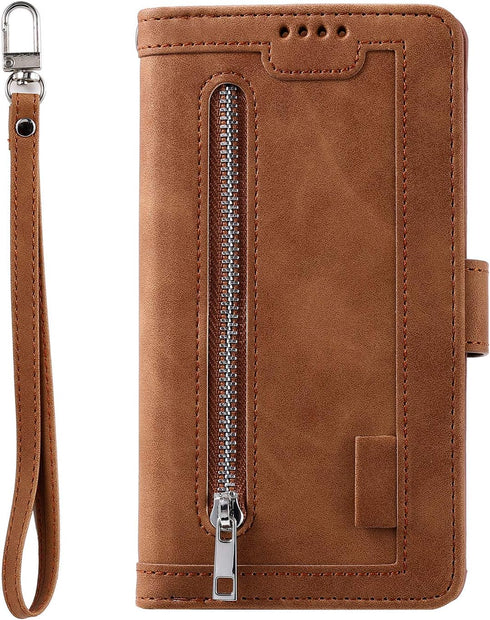 UEEBAI Wallet Case for Samsung Galaxy S21 5G, Retro 9 Card Holder Slots, Zipper Pocket PU Leather Handbag