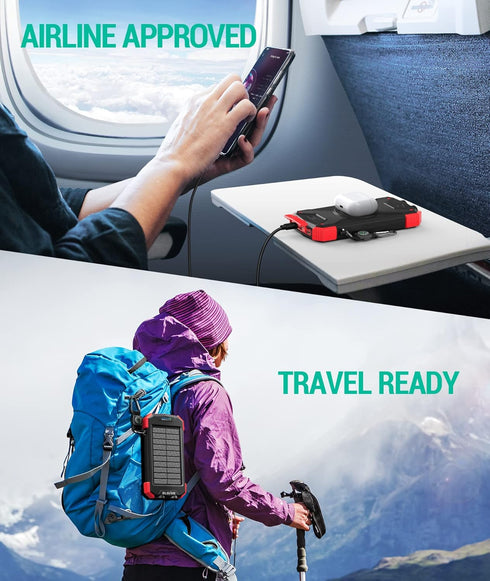BLAVOR 10,000mAh Solar Charger Power Bank, Portable Wireless Charger with 20W Fast Charging, Dual Flashlight for Camping