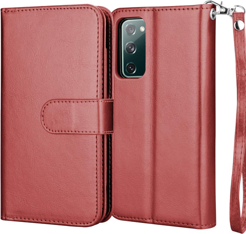 Njjex Galaxy S20 FE 5G Case, Wallet Case for Samsung S20 Fan Edition, 9 Card Slots, Wine Red
