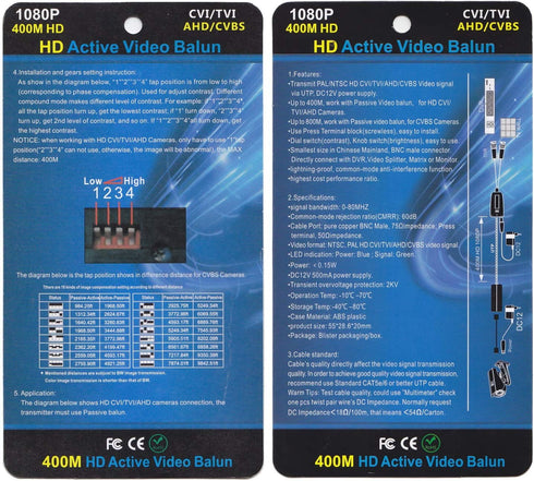 Mini CCTV BNC HD CVI/TVI/AHD/CVBS Active Video Balun Receiver Power Connector (1080P 400M) 5MP HD-CVI/TVI