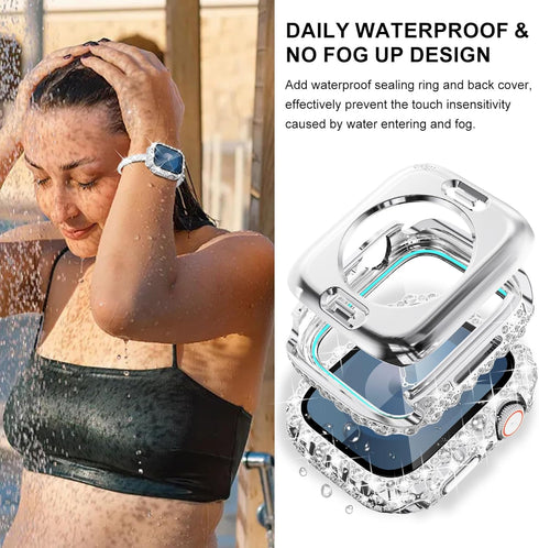 WINGLE Compatible with Apple Watch Bands 40mm for Women, Bling Diamond Slim Bracelet with Waterproof Bling Case