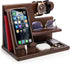 TESLYAR Wood Phone Docking Station for Men - Desktop or Nightstand Organizer -
