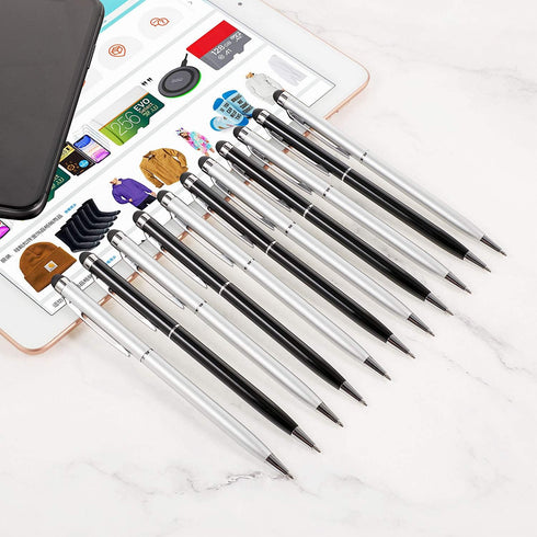 32 Pieces Stylus Pen for Touch Screens - 2 in 1 Universal Ballpoint Fine Tip Metal Pens, Black Ink for Most Capacitive