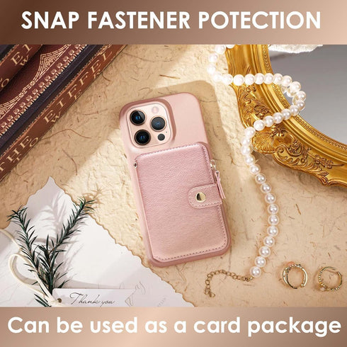 M-Plateau Foldable Phone Wallet, iPhone Card Holder Stick On with Zipper Coin Purse, Fits 6.1 and Above