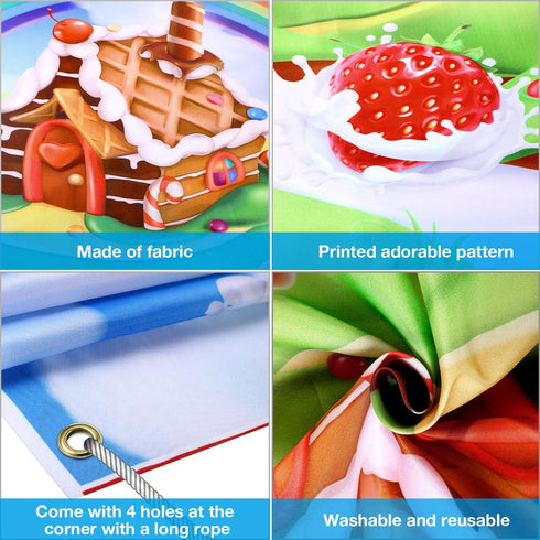 Blulu Large Candy Backdrop Birthday Party Banner, Colorful Polyester Sweet Donut Decoration, 72.8 x 43.3 Inch