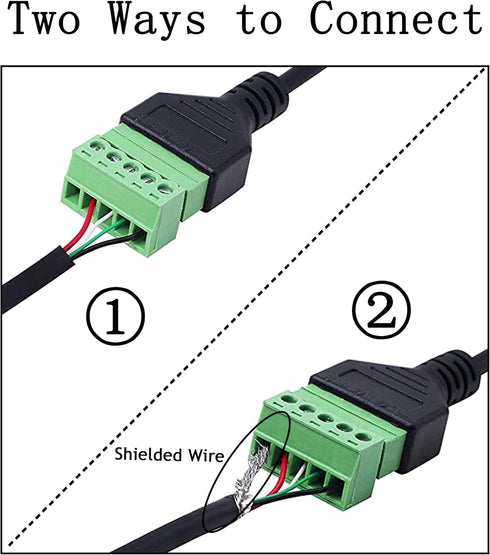 XMSJSIY USB C Terminal, Type C Male Screw Terminal Block Connector, Solderless Pluggable 5P Block for Data & Charging