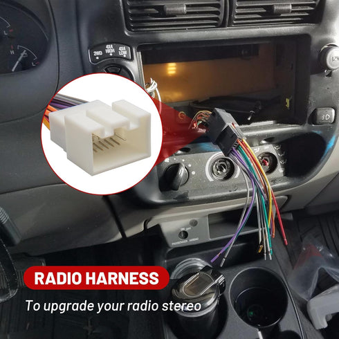 2000-2005 1998-2003 1999-2003 RED WOLF Radio Wiring Harness w/RCA Plug Fit for Ford Explorer, Mercury, Lincoln