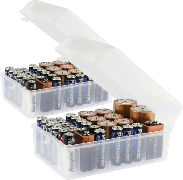 GlossyEnd Set of 2, 37 Slot Multi Battery Storage Box, Battery Storage Case,