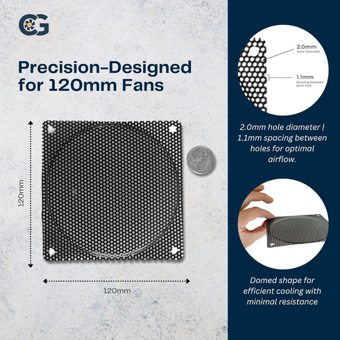 120mm Black Steel Mesh Filter Grill, 1.1mm Diameter Hole