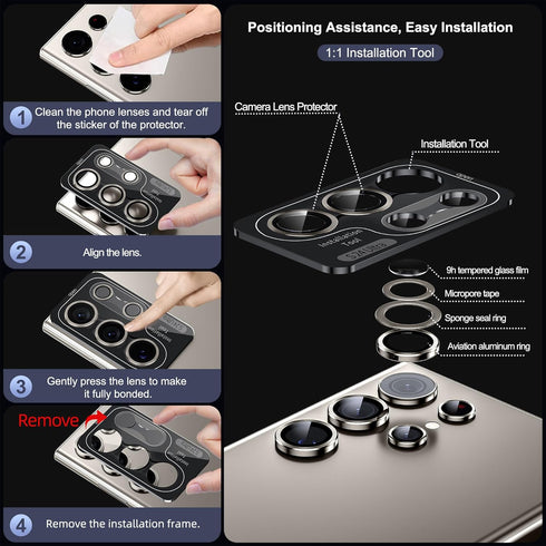 WSKEN for Samsung Galaxy S24 Ultra Camera Lens Protector, Ultra Thin Scratch Resistant 9H Tempered Glass with Aluminum