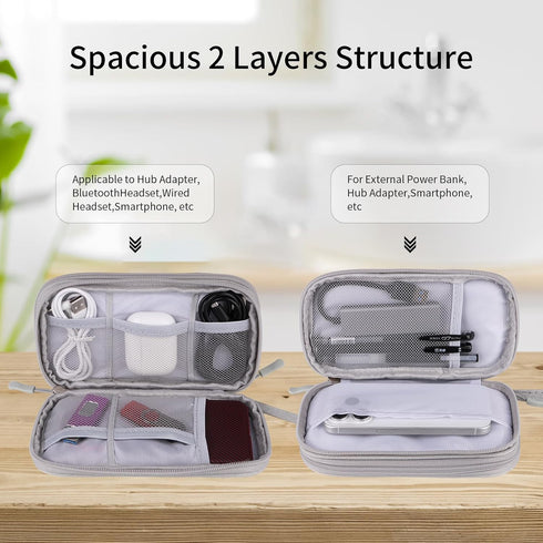 JIAKAI Travel Cable Organizer, Double Layer Electronics Accessories Organizer Bag for Cable, Charger, Phone - Grey