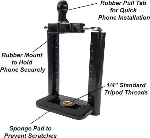 DaVoice 1/4" Tripod Phone Mount Screw Adapter, Compatible with iPhone Samsung and Cell Phones, Adjustable Smartphone