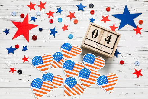 250 American Flag Heart Stickers, Patriotic Decals for Events, Celebrations, and Decorations