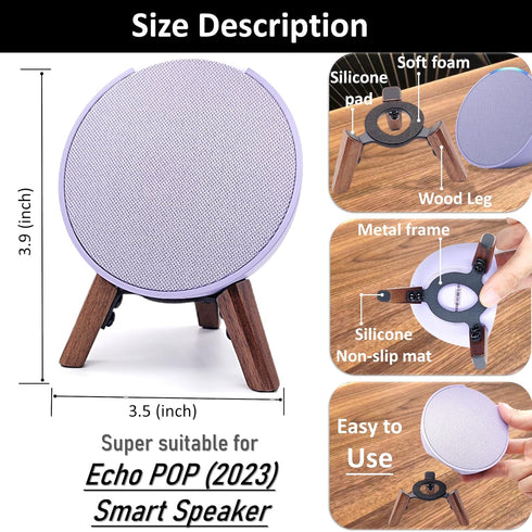Real Wood Stand for Echo POP (2023), Tripod Accessories for Better Sound, Secure Wooden Mount Holder